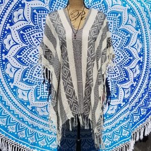 Maurices Grey and White Striped Poncho